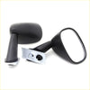 Black plastic fender mirror for Nissan Datsun Bluebird 510 610 910 coupe with silver mounting bracket shown from back