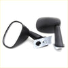 Black plastic fender mirror with chrome brackets for Nissan Datsun Bluebird 510 610 910 coupe shown from back side