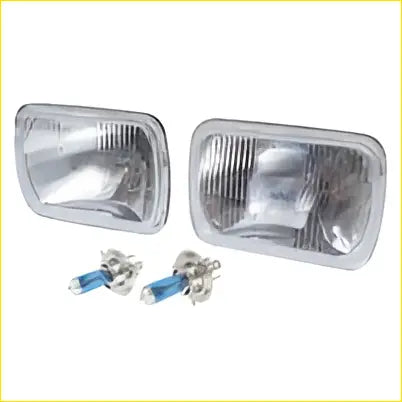 Pair of chrome finished rectangular 7x5 inch hilux headlights with clear lenses and mounting hardware for h4 upgrade kit