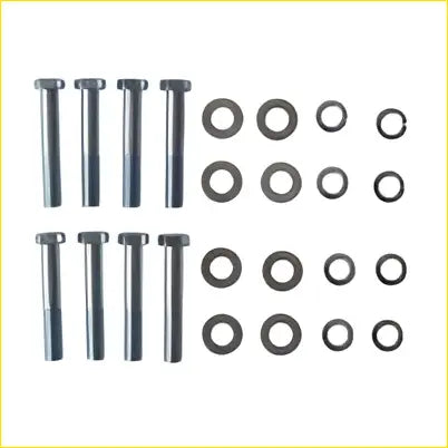 Set of 8 metallic silver bolts and washers neatly arranged for nissan patrol gq gu extended gearbox crossmember use