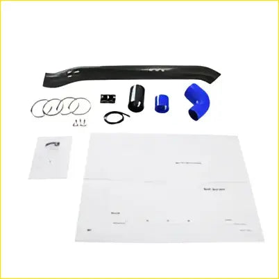 Black rubber intake tube with blue plastic fittings and metal hardware for toyota hilux n70 snorkel kit back side