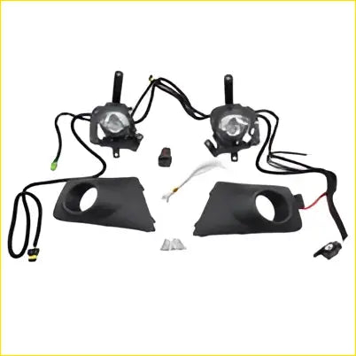 Black plastic fog light kit with two circular headlights and wiring for mitsubishi triton mn 2009-2015