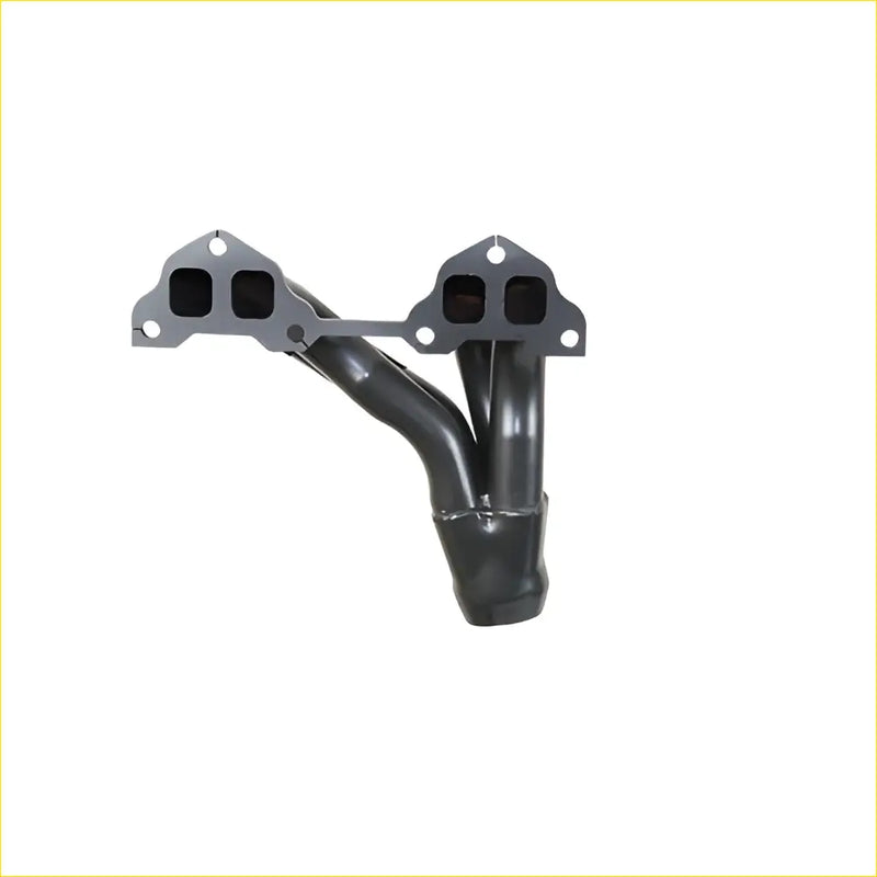 Black metal exhaust manifold with y shaped design and flanged ends for ford mazda sqr port uni gasket installation