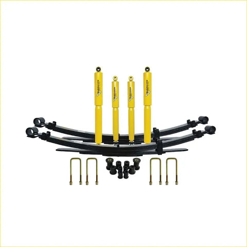 Set of four bright yellow dobinsons twin tube nitro gas shock absorbers with black leaf springs for ford ranger pj, pk 2007 to 2011
