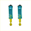 A pair of vibrant turquoise and yellow coil-over suspension shocks with black mounts for ford ranger px3 dobinsons twin tube nitro