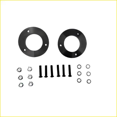 Black circular billet aluminium coil strut spacers with matching bolts and washers for nissan navara and mercedes x-class