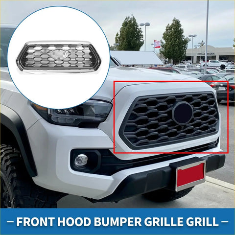 Black honeycomb patterned front bonnet bumper grille for toyota tacoma 2021-2023 with chrome accents