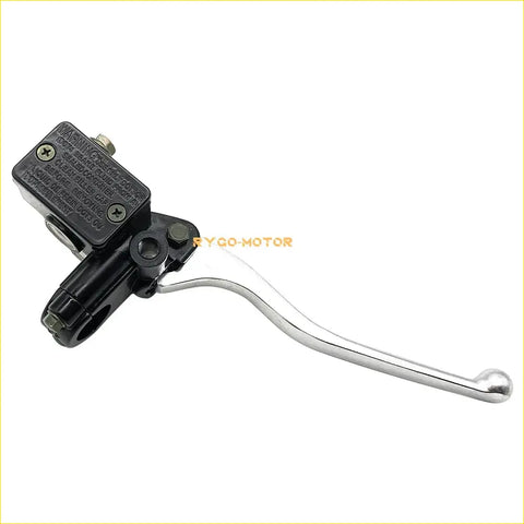 Front brake master cylinder for suzuki quadrunner with black chrome lever and black rectangular warning housing on silver handle