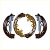 Set of three front brake shoes with dark brown metal bodies and silver parts for 2wd toyota hilux 2008-2016