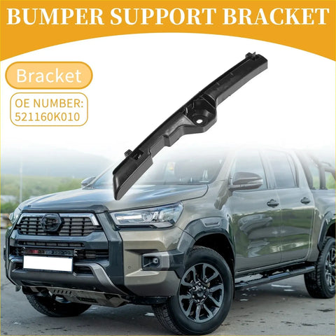 Front bumper support bracket for Toyota Hilux 2005-2009 made of black plastic with molded mounting points and one attachment hole
