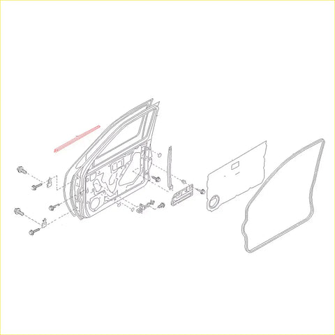 Front door belt moulding for nissan navara d22 terrano 1997-2004 showing back side with metallic screws and plastic parts