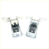 Silver metal front door hinge for Ford Bronco II XLT Wagon with black rubber inserts and screw fasteners