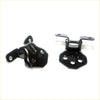 Black metal front door hinge assemblies with glossy finish and multiple mounting holes for mazda capella 626 85-87