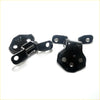 Black metal front door hinge with glossy finish and multiple mounting holes for right upper lower mazda capella 626 1985-1987