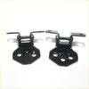 Black metal front door hinge brackets with glossy finish and hexagonal base for mazda familia 323 sedan 1986-1989