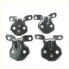 Black metal front door hinge brackets with hexagonal body and three holes for mazda capella 626 hatchback 1985-1987