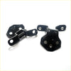 Black metal front door hinges for mazda b series with glossy finish and multiple mounting holes visible
