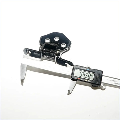 Black metal front door hinge for Mazda B Series B2000 B2600 Bravo with three circular holes and central latch mechanism