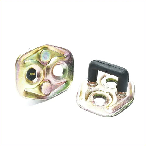 Front door lock latch strikers for nissan avenir with metallic finish one with black plastic grip and one bare shown