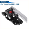 Silver and black front driver side interior door handle for toyota rav4 2019-2022 shown from back side