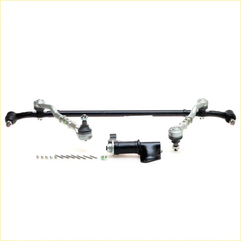 Front end steering linkage rebuild kit for Nissan Datsun Navara with black and silver metal joints and bolts