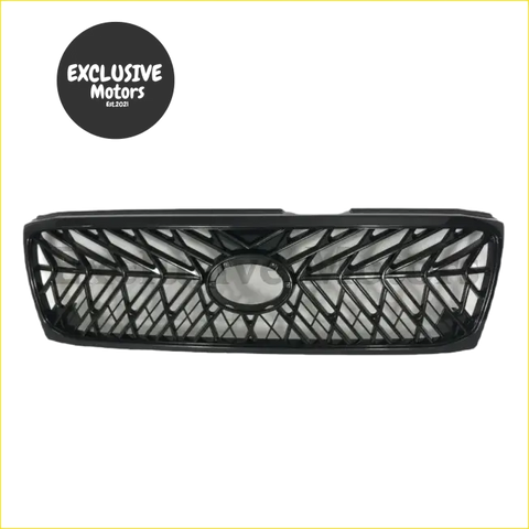 Front grill for toyota land cruiser 100 with black matte finish geometric lattice pattern and central oval emblem