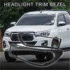 Black plastic front headlight trim bezel for toyota hilux revo 2015-2017 fits around headlights in pairs