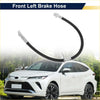 Black rubber front left brake hose with metallic fittings for Toyota Venza 2012-2025 shown from front side