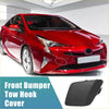 Black plastic front left bumper tow hook cover for toyota prius 2016-2019 showing the back side of the part