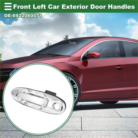 Chrome finished front left exterior door handle for toyota land cruiser 2008-2021 with sleek elongated design and pull mechanism