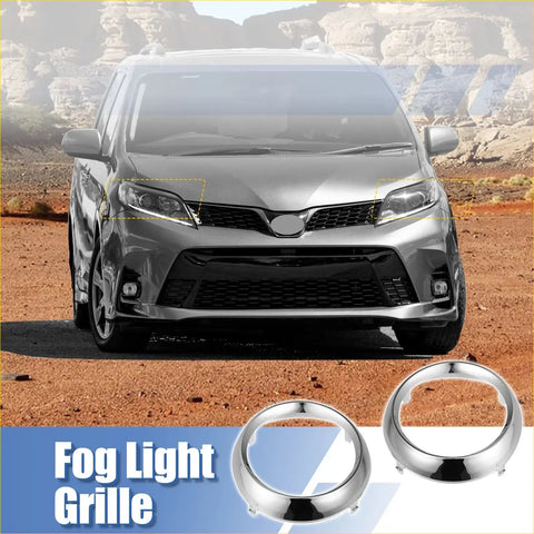 Chrome finished fog light grille covers for front left and right side of toyota sienna 2011 to 2020