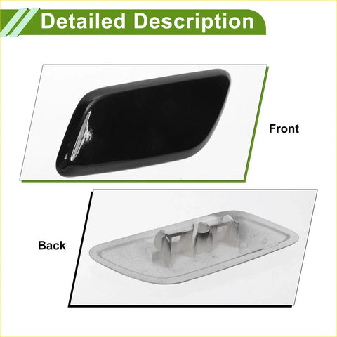 Front left washer nozzle cover for toyota land cruiser 2013-2015 black glossy plastic with molded mounting points backside view