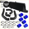 Front mount intercooler kit for toyota mark ii 1jz-gte with black aluminum intercooler and black blue silicone hoses