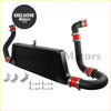 Front mount intercooler kit for Toyota MARK II 1JZ-GTE 2.5L turbo with black intercooler and red silver clamps on black hoses