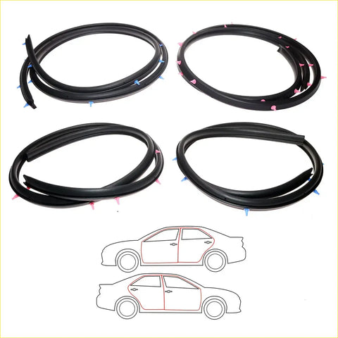 Black rubber front rear door weatherstrip set with pink and blue tabs for nissan sylphy almera pulsar car windows