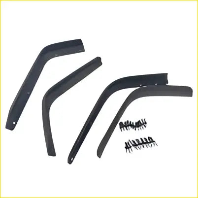 Black plastic front and rear fender flares with metal mounting hardware for jeep wrangler jl gladiator jt 2018-on