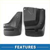 Black plastic front and rear mud flap splash guards with molded contours and mounting holes for Toyota Hiace 2012-2018