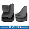 Black plastic front and rear mud flap splash guards with molded contours and pre-drilled holes for toyota hiace 2012-2018