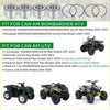 Four metallic silver ball bearings with black rubber seals and three black retaining rings for can am wheel bearing