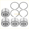 Set of four silver metallic front and rear wheel bearing assemblies with black rubber rings for can am vehicles
