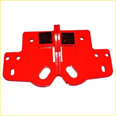 Red metal front recovery tow point latch with central hinge and flanges for isuzu dmax 2012 to 2020 h d 4wd