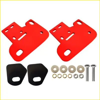 Front recovery tow point kit for mitsubishi triton mq mr with red plastic brackets black rubber pads and metal hardware