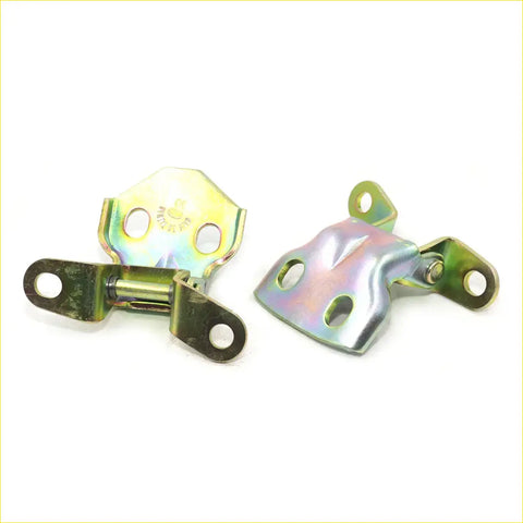 Two metallic iridescent front right door hinges with hexagonal and rectangular design for toyota hilux 4runner 1983-1991