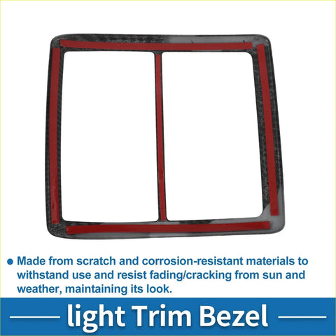 Front row headlight trim bezel for Toyota Tacoma 2016-2023 in black carbon fiber with red accent strips