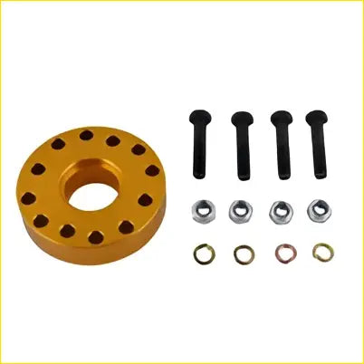 Gold-colored aluminum front tail shaft spacer 25mm with six bolt holes and black bolts for Toyota Land Cruiser series