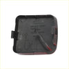 Back side of black plastic front tow hook cap with molded text and red paint residue for toyota rav4 2009-2012