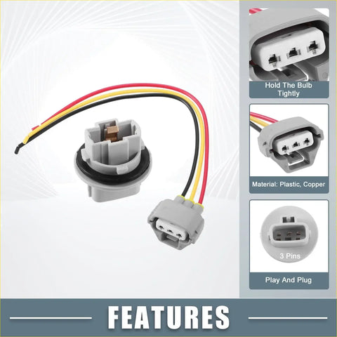 Front turn signal light socket adapter for toyota tundra with gray plastic copper 3-pin socket and red yellow black wires