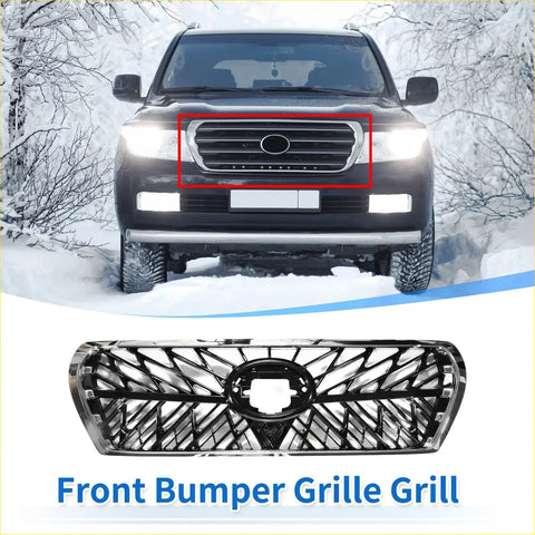 Front upper bonnet bumper grille for toyota land cruiser lc200 in black and chrome diamond-patterned design