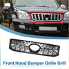 Black front upper bonnet bumper grille with chrome accents and central oval emblem for toyota land cruiser prado 2002-2009