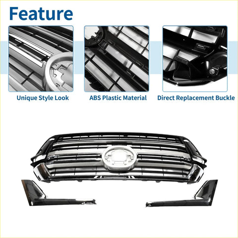 Front upper bumper grille for Toyota Land Cruiser 2016-2023 with chrome finish abs plastic and central circular emblem